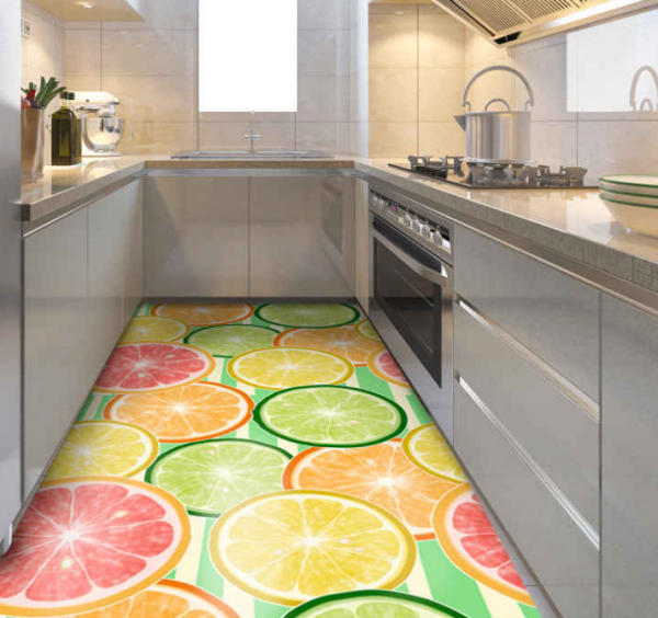 Lantai Dapur dengan Karpet Berwarna-Warni